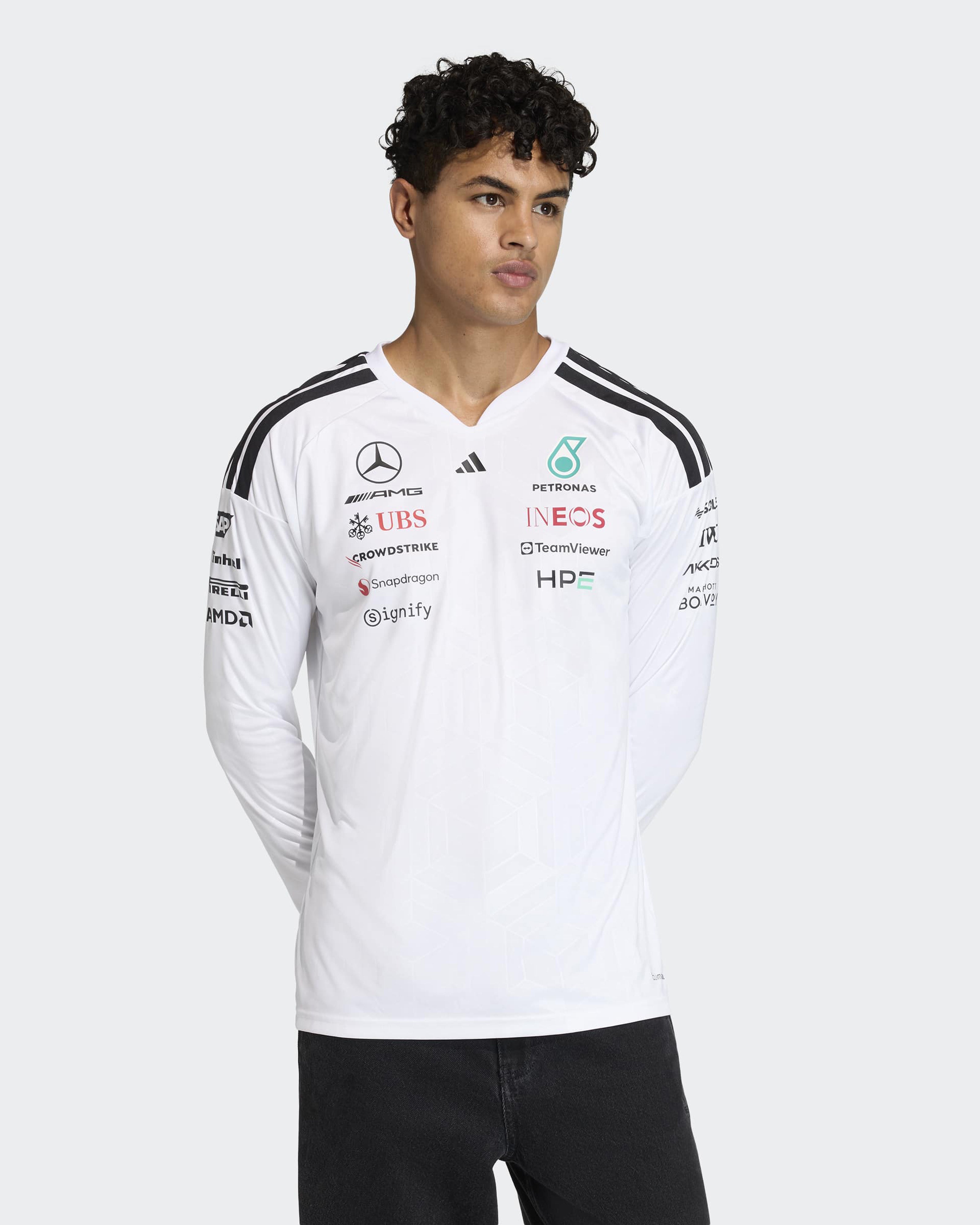 Men's 2026 Team Long-Sleeve Driver Tee - White | Mercedes-AMG