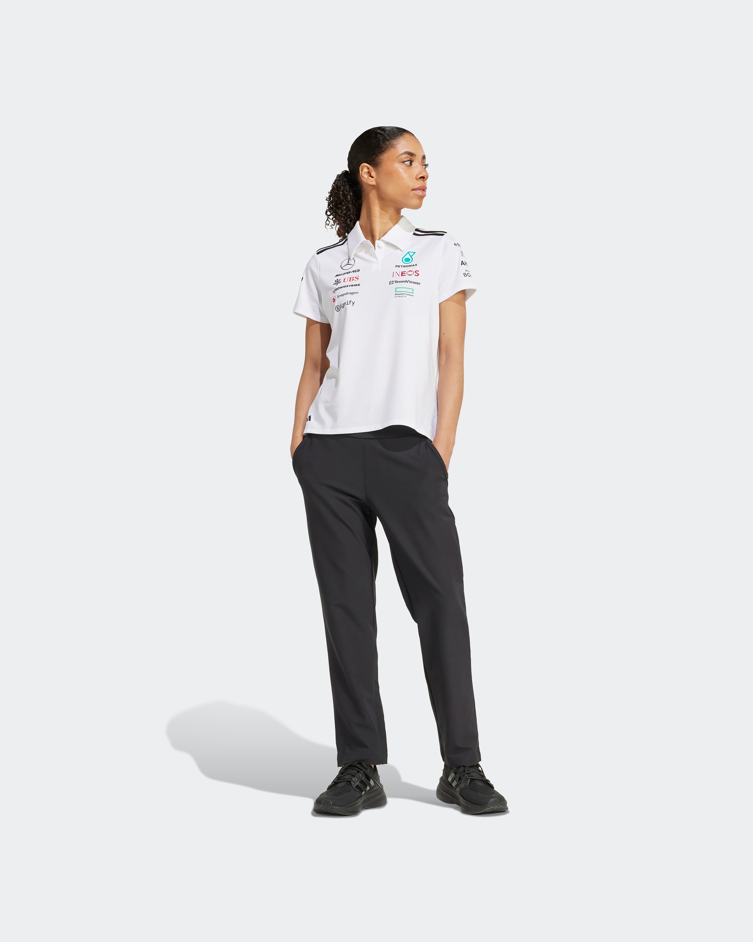 Womens 2025 Team Polo White | Official Mercedes-AMG PETRONAS F1