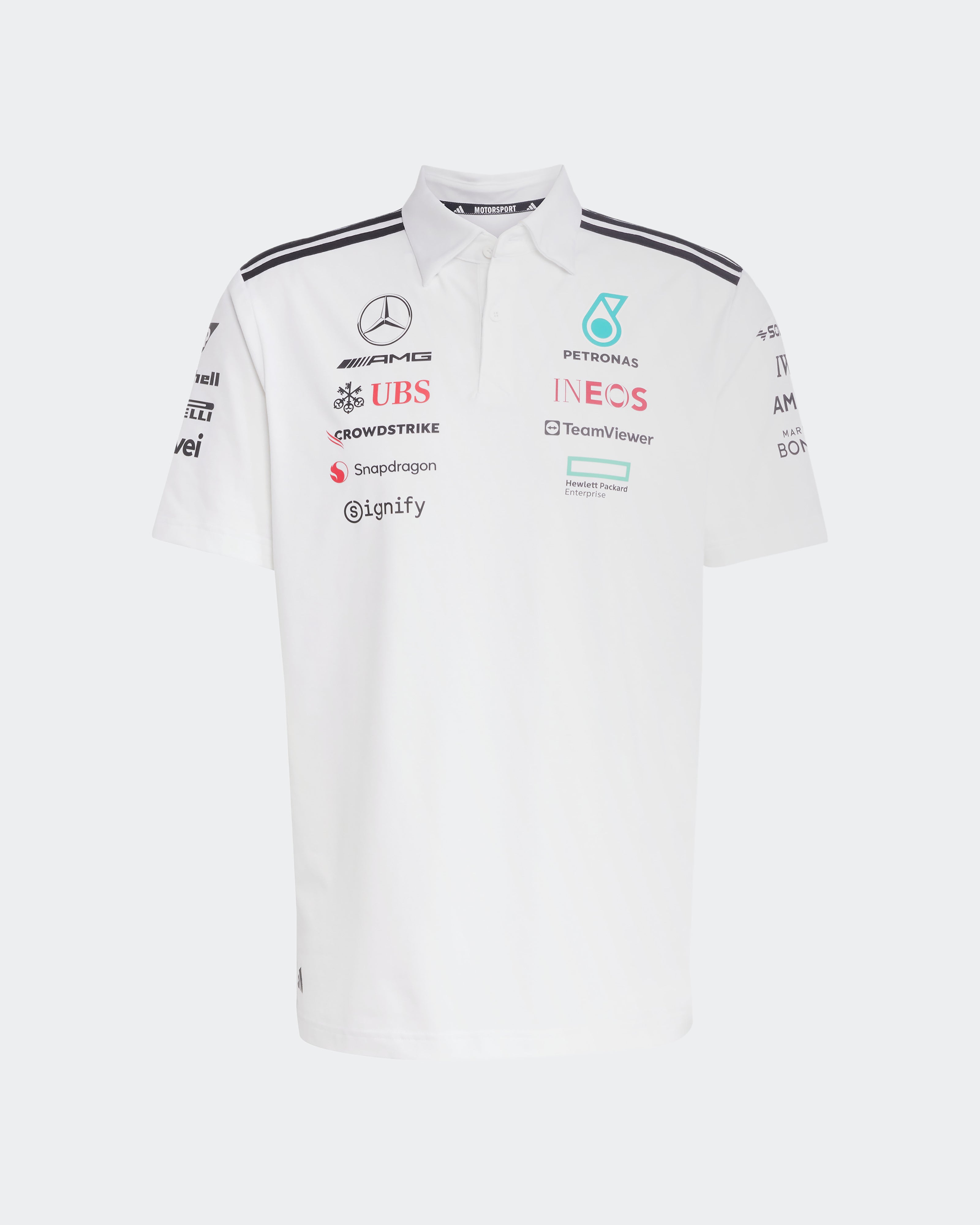 Mens 2025 Team Polo White | Official Mercedes-AMG PETRONAS F1 Team