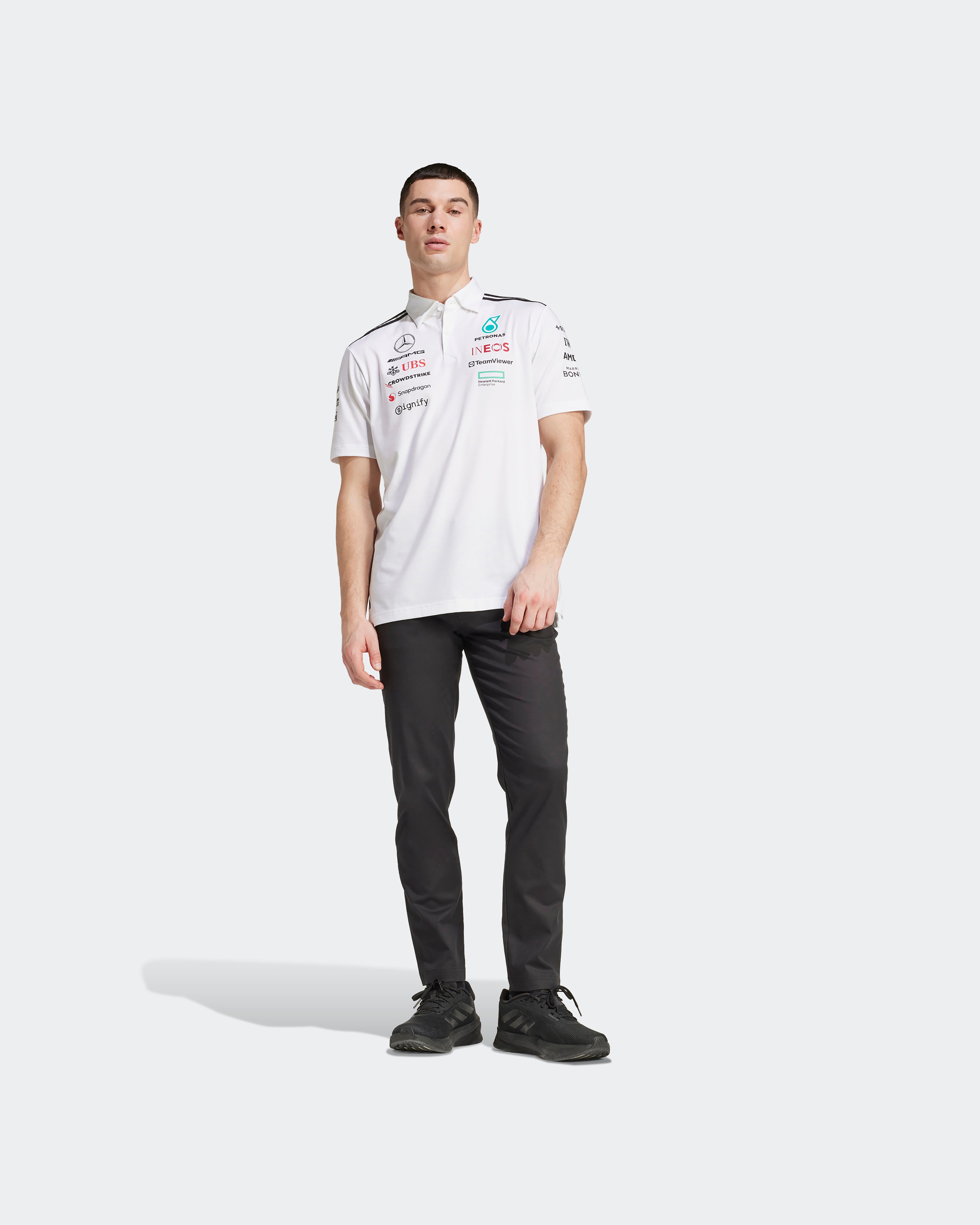 Mens 2025 Team Polo White | Official Mercedes-AMG PETRONAS F1 Team