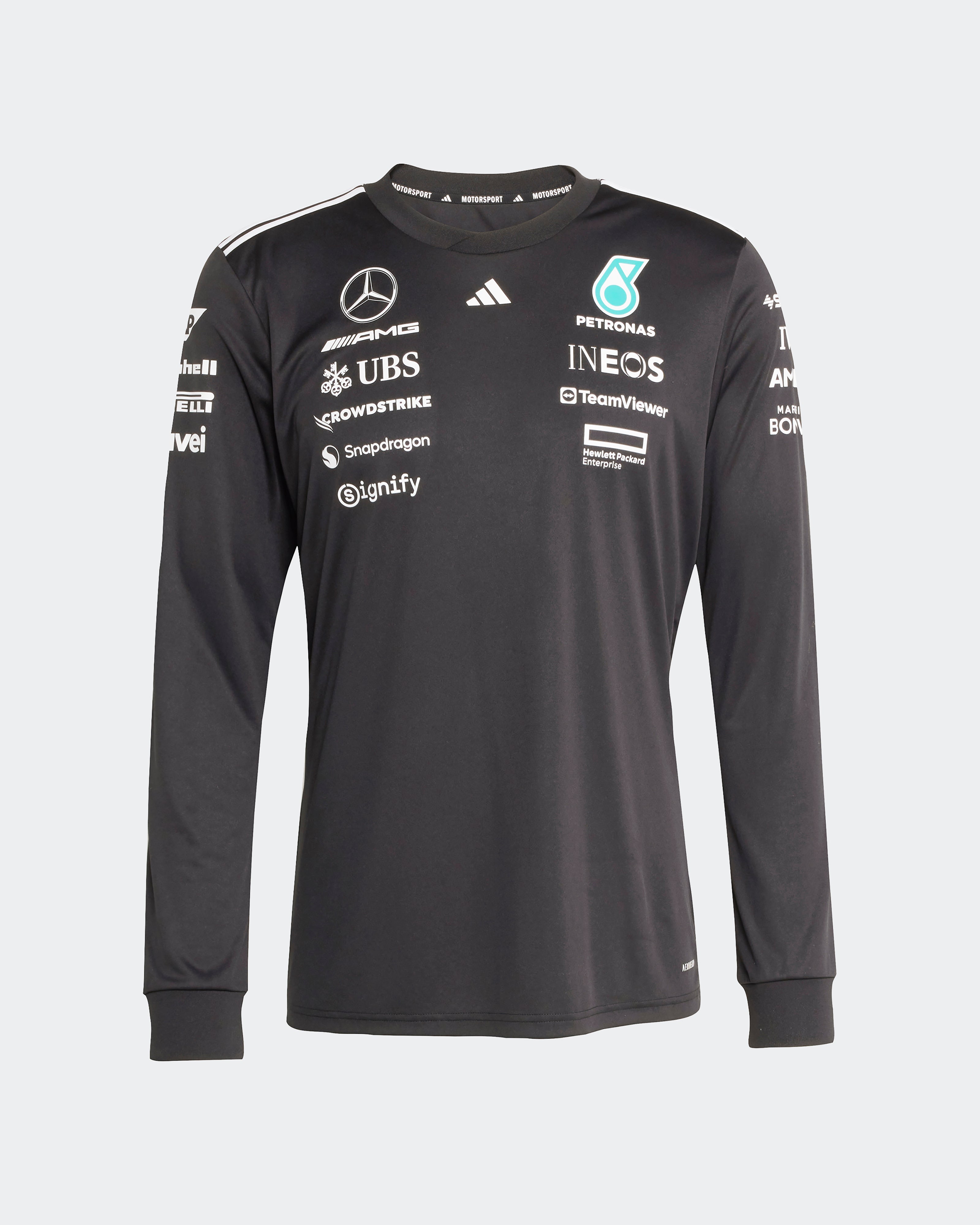 Mens 2025 Team Long Sleeve Driver Tee Black | Official Mercedes