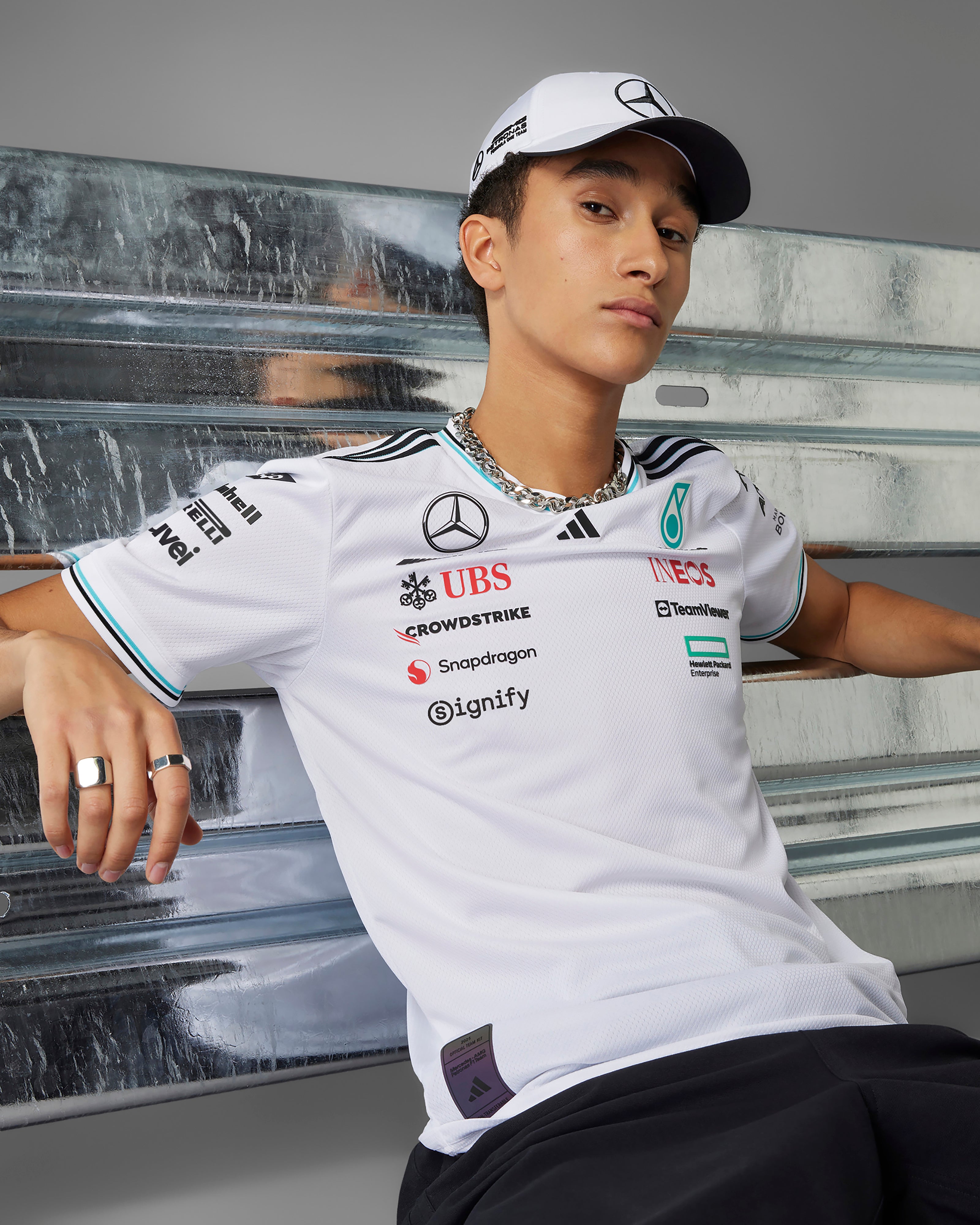 Mens 2025 Authentic Driver Tee White | Official Mercedes-AMG
