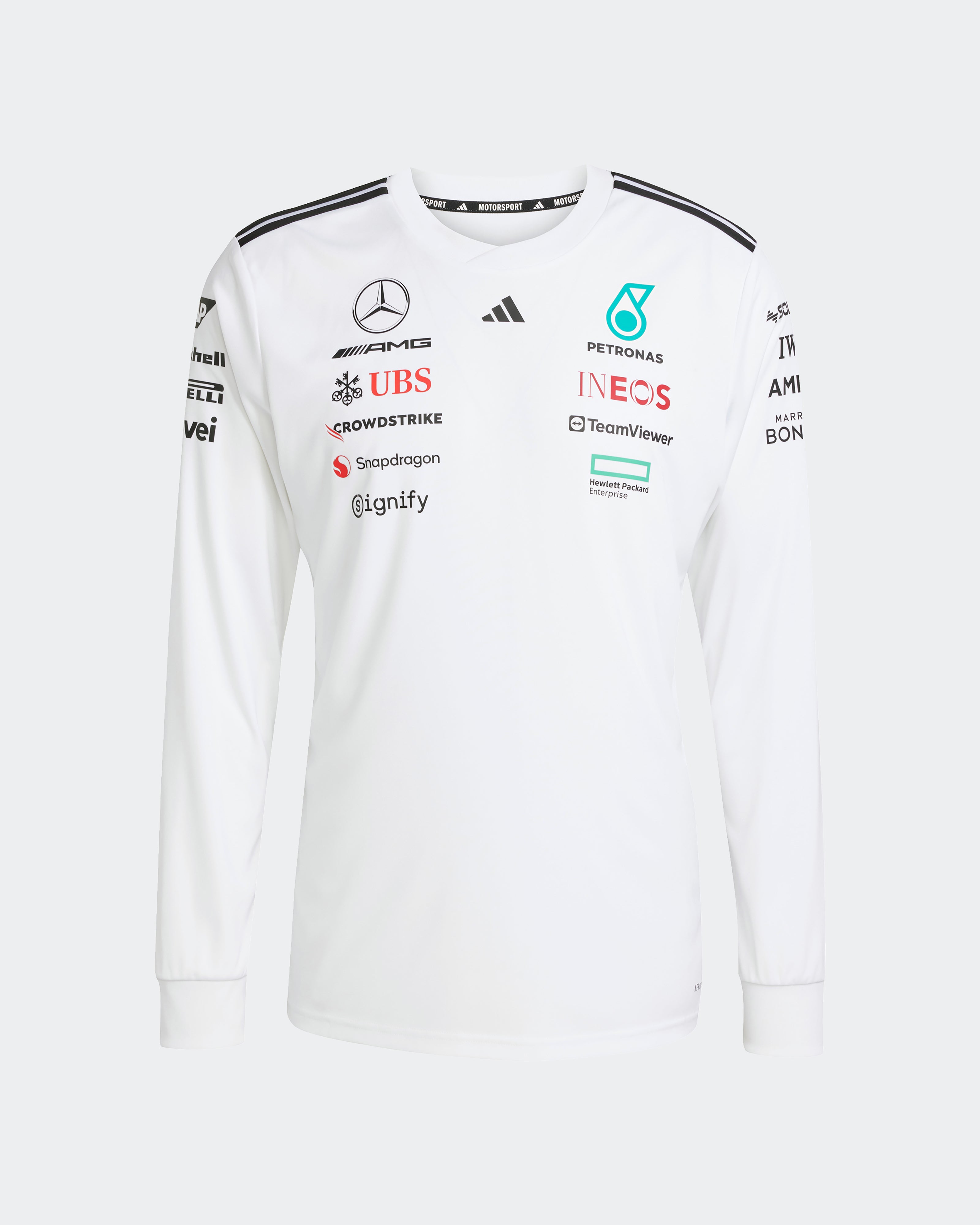 Mens 2025 Team Long Sleeve Driver Tee White | Official Mercedes