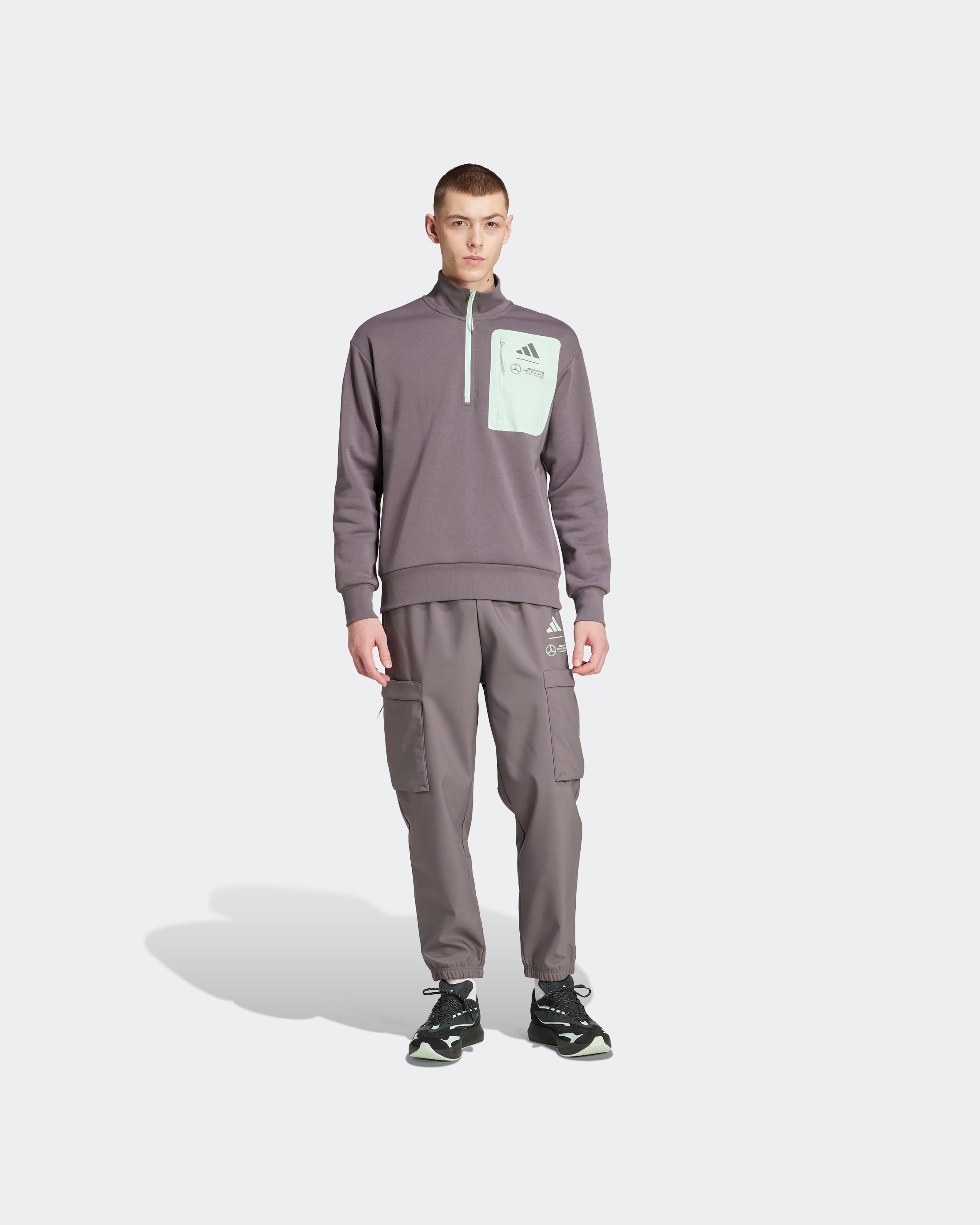 メルセデスAMG！アディダス×One Team Premium Woven Fleece Top Mens Premium Woven Fleece Top Grey | Official Mercedes-AMG