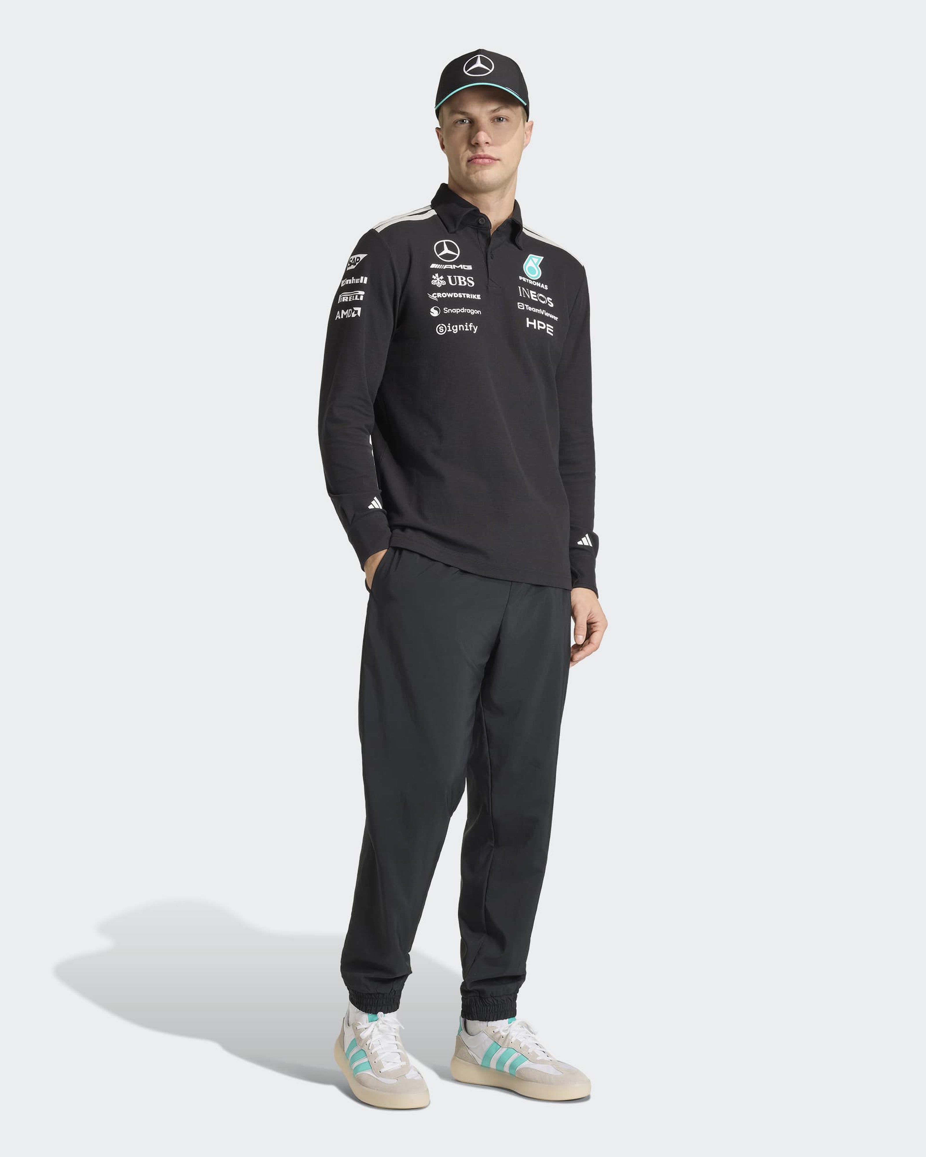 2026 Men's Long-Sleeve Polo - Black | Mercedes-AMG PETRONAS F1