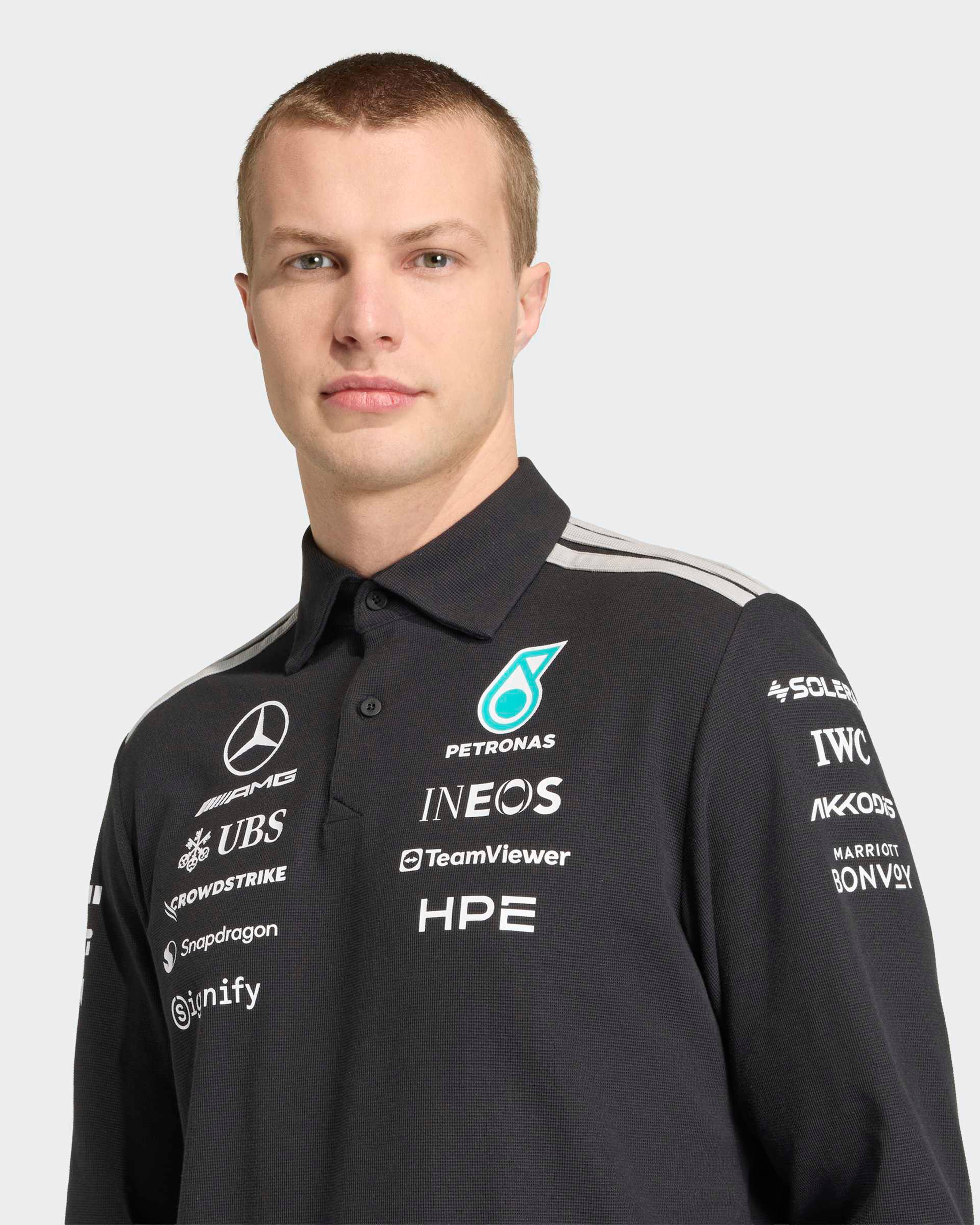 2026 Men's Long-Sleeve Polo - Black | Mercedes-AMG PETRONAS F1