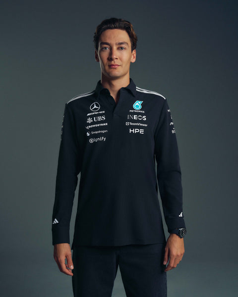 2026 Men's Long-Sleeve Polo - Black | Mercedes-AMG PETRONAS F1
