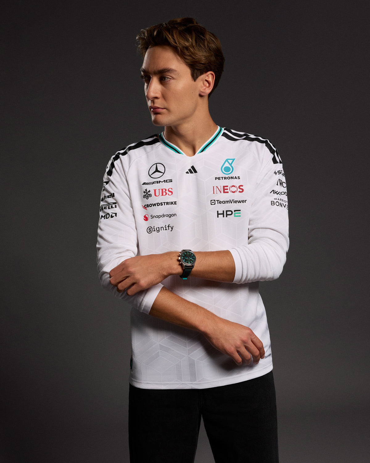 Mens 2026 Authentic Long-Sleeve Driver Tee White | Mercedes-AMG 
