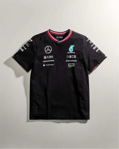Official Mercedes AMG Petronas F1 Team T-Shirt – Large Logo, Black, 100% Cotton (Size L)