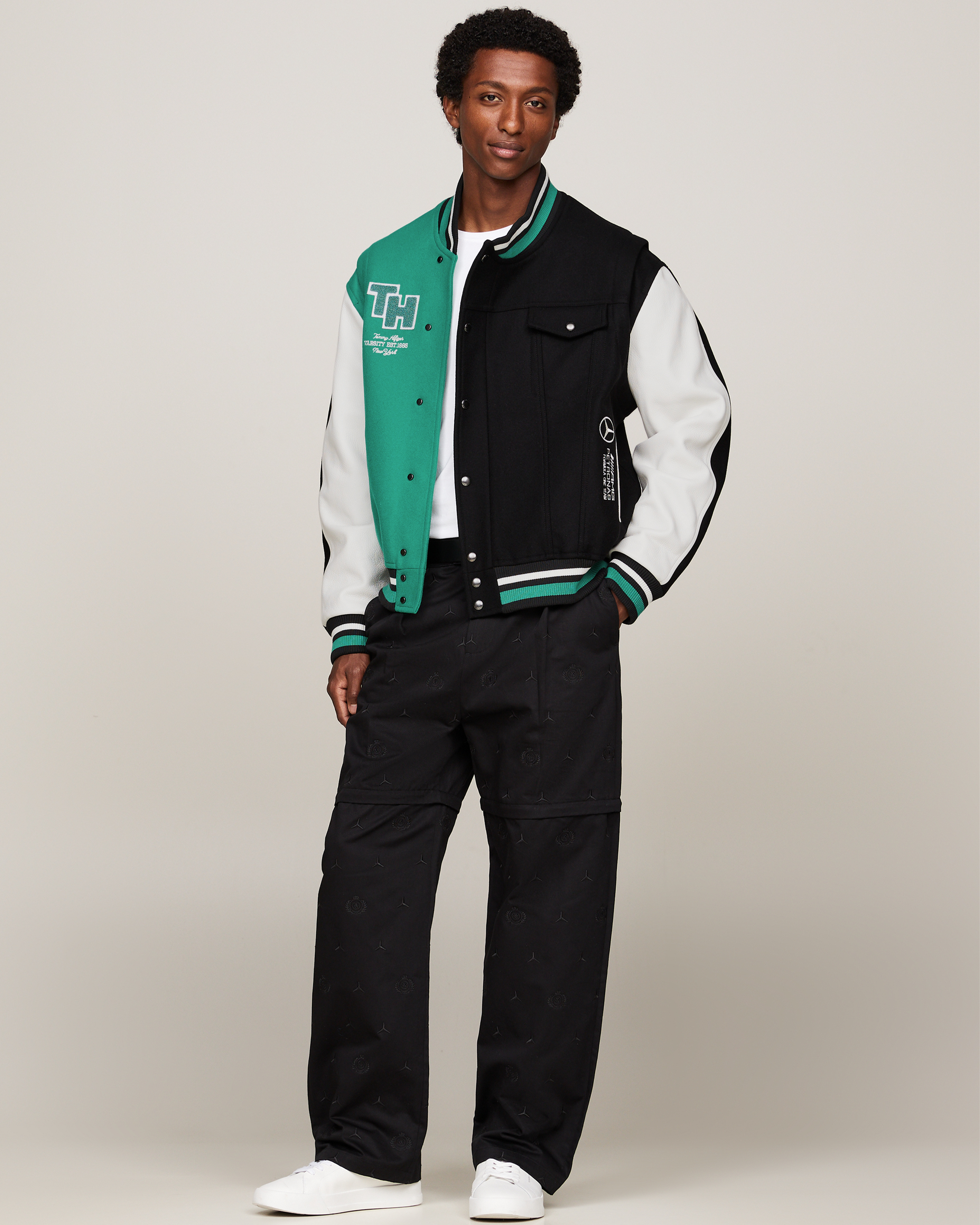 Tommy x Mercedes-AMG F1 x Clarence Ruth Varsity Jacket Black