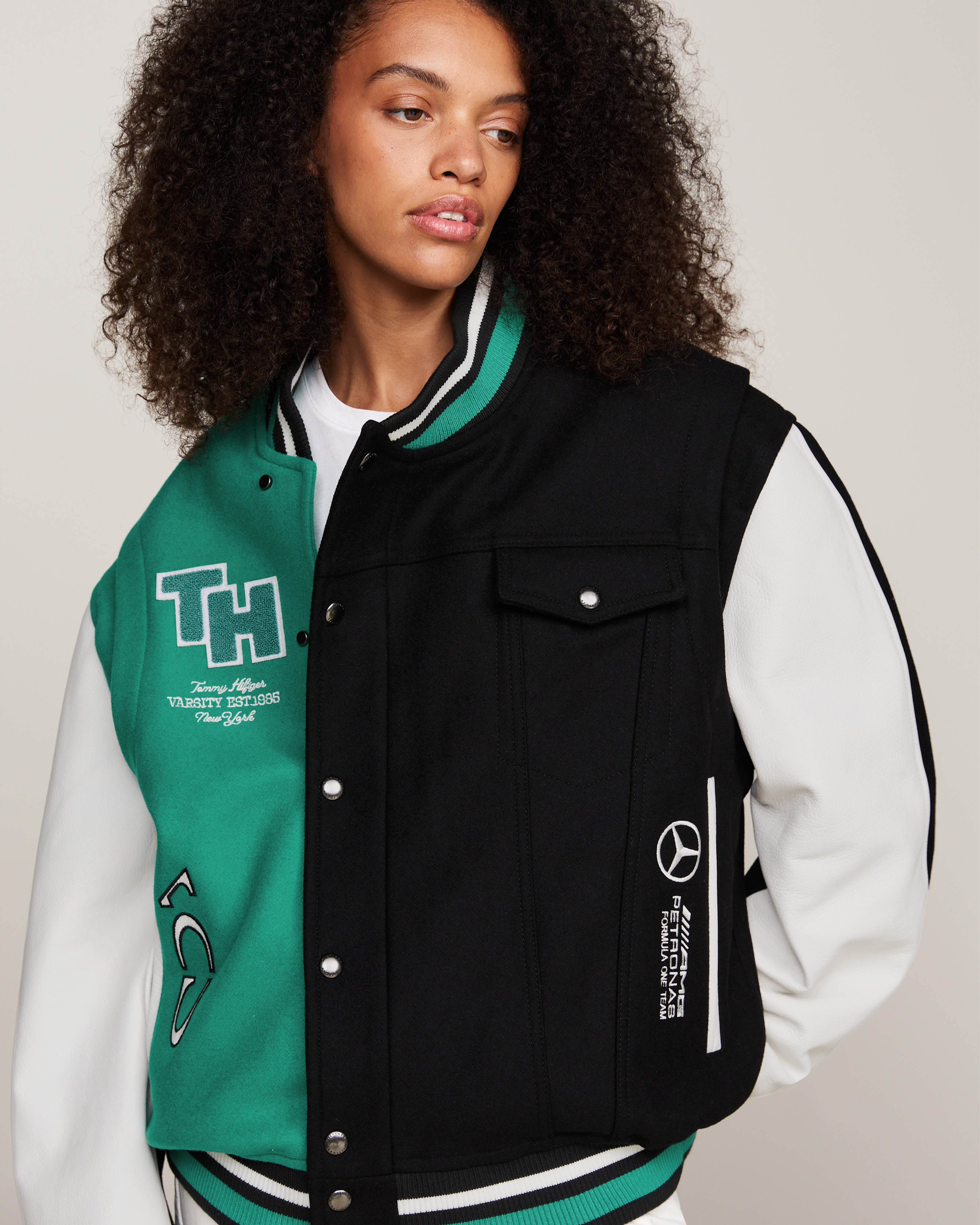 Tommy x Mercedes-AMG F1 x Clarence Ruth Varsity Jacket Black