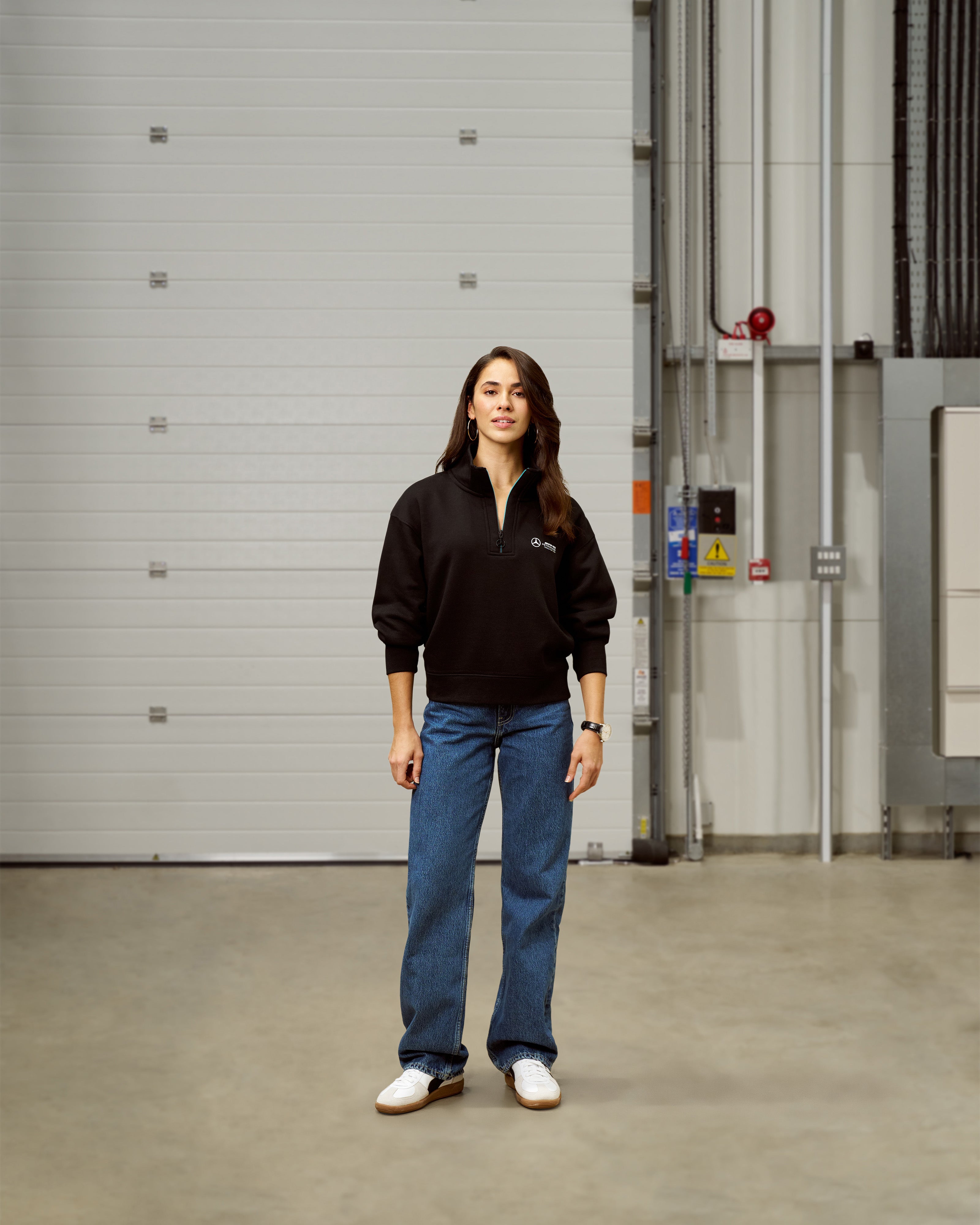 Womens Relaxed Fit 1/4 Zip Sweater Black | Official Mercedes